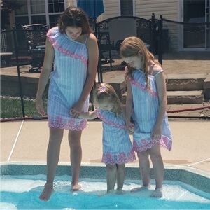 Vineyard Vines Striped One-Shoulder Dress with Pink Floral Trim